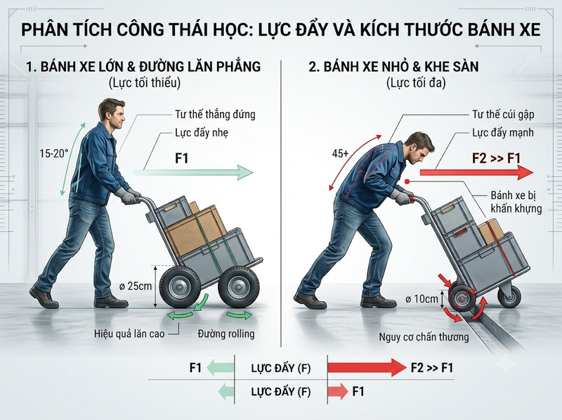 Bánh xe đẩy ảnh hưởng thế nào đến tư thế vận chuyển?