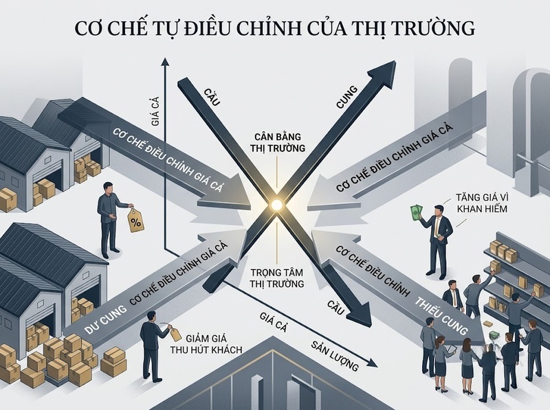 Cân bằng thị trường và quá trình cung cầu xác lập trạng thái cân bằng
