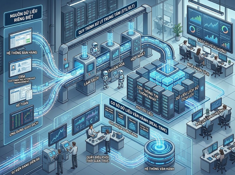 Data warehouse và khác biệt với cơ sở dữ liệu phục vụ giao dịch
