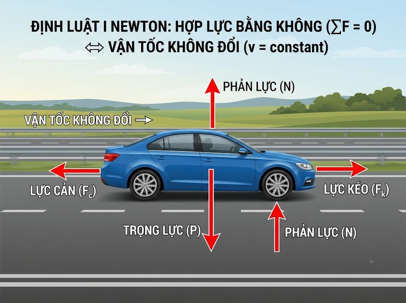 Định luật I Newton và trạng thái chuyển động khi hợp lực bằng không