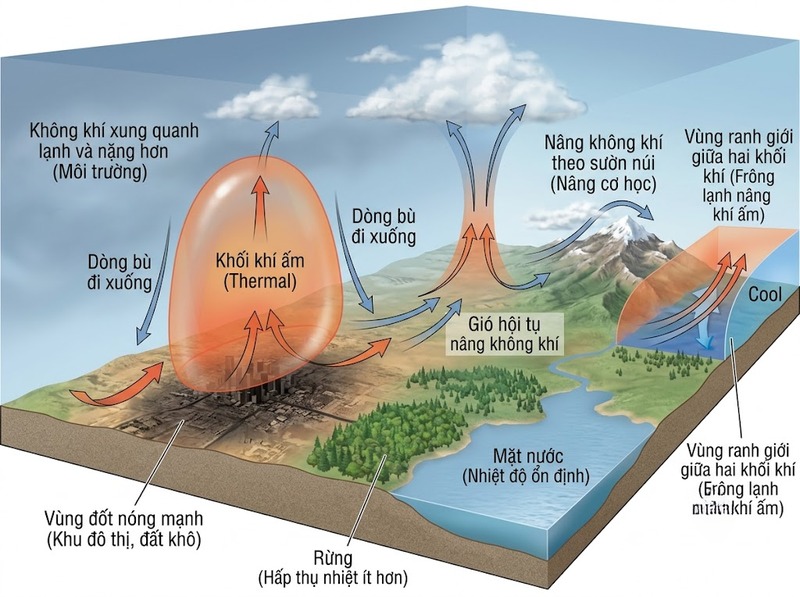 Đối lưu khí quyển và vai trò trong mây, mưa, dông, lưu chuyển nhiệt