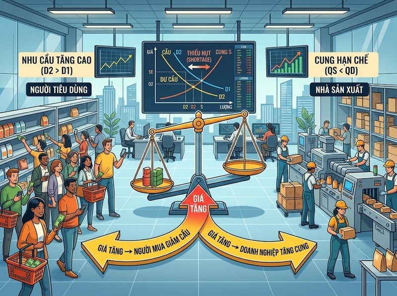 Dư cầu và cơ chế điều chỉnh giá để khôi phục cân bằng
