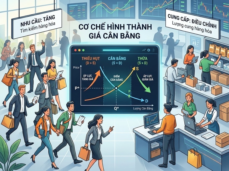 Giá cân bằng và phản ứng của thị trường khi giá bị lệch
