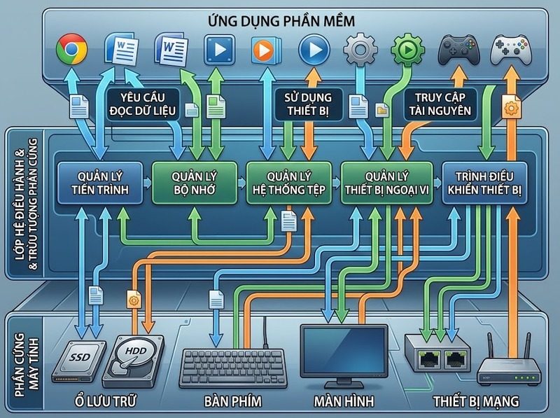 Hệ điều hành và cách quản lý phần cứng, phần mềm, tài nguyên hệ thống