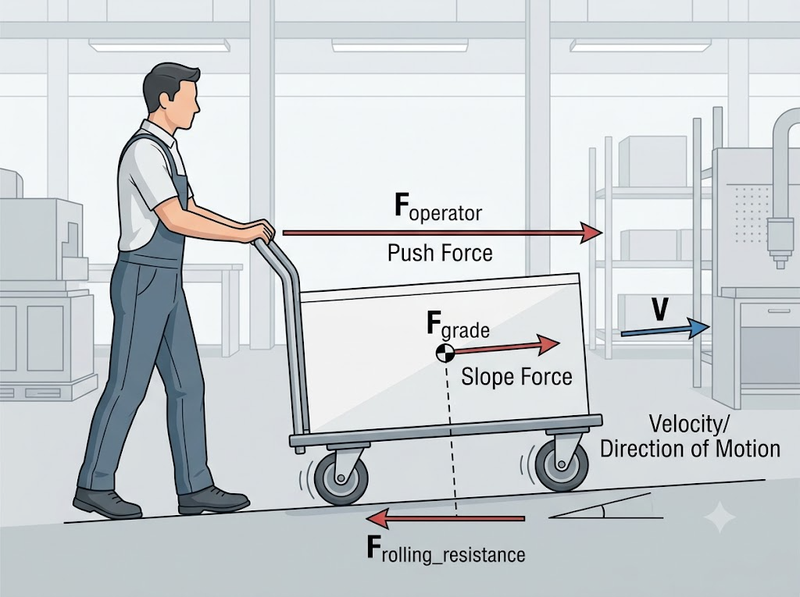 Mặt sàn ảnh hưởng thế nào đến lực đẩy xe hàng?