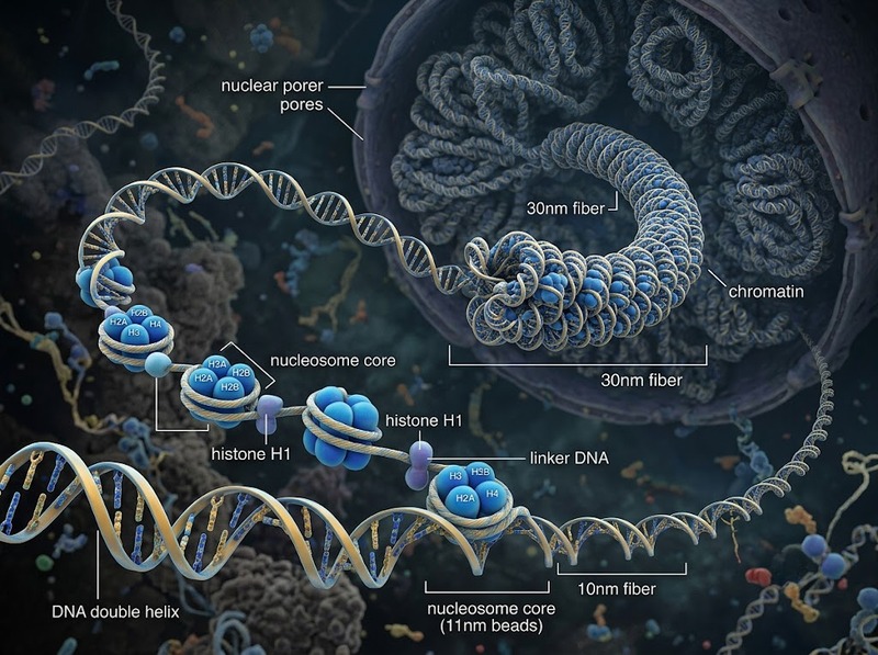 Nhân tế bào và vai trò bảo vệ, tổ chức DNA trong tế bào nhân thực
