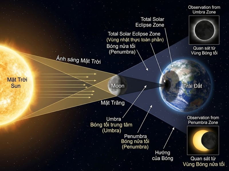 Nhật thực và điều kiện Mặt Trăng che ánh sáng Mặt Trời tới Trái Đất