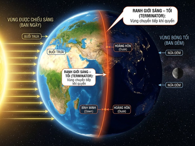 Sự hình thành ngày và đêm từ chuyển động tự quay của Trái Đất