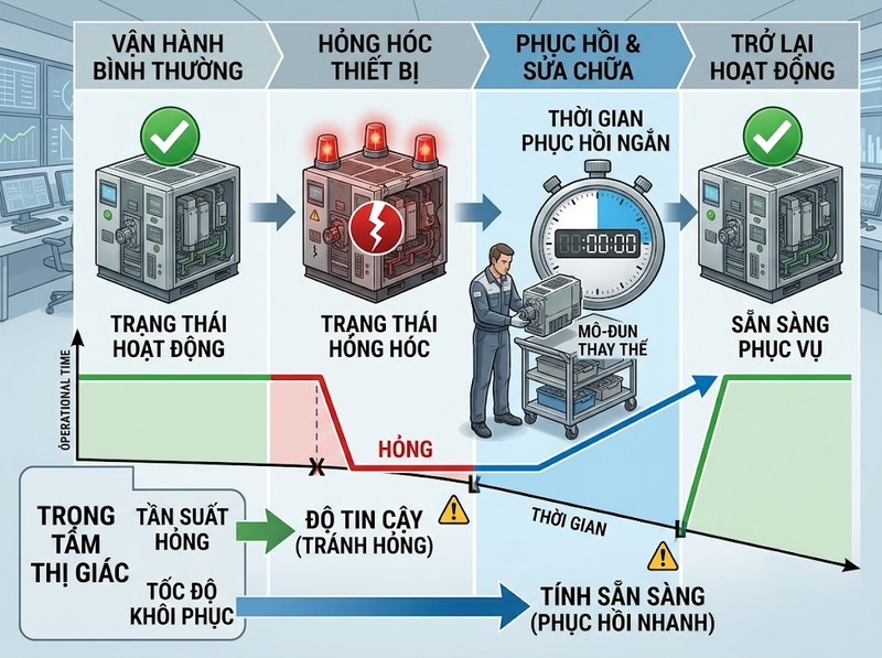 Phân biệt tính sẵn sàng hệ thống và độ tin cậy theo khả năng phục vụ