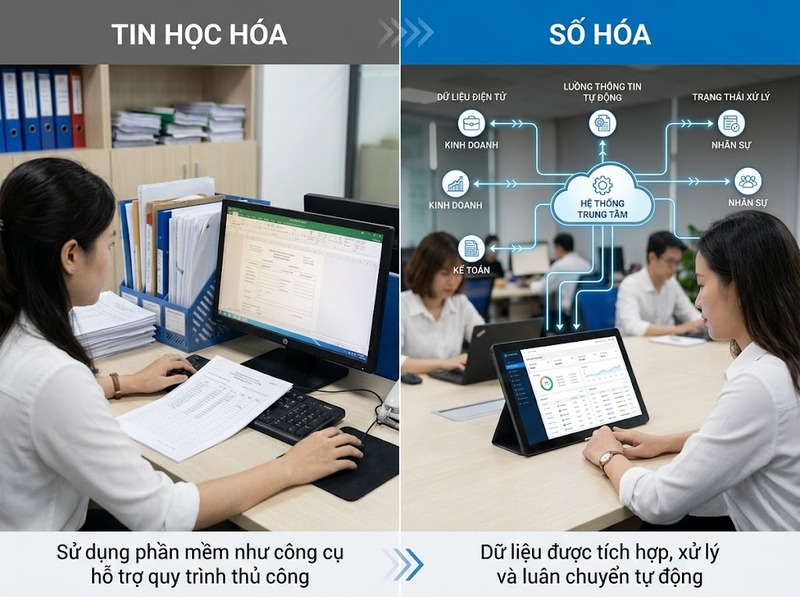 Phân biệt tự động hóa và số hóa theo mức độ thay đổi quy trình
